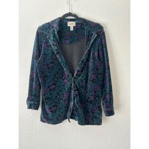 Talbots Vintage Velour Floral Grudge Button‎ Down Shacket Purple S Whimsigoth